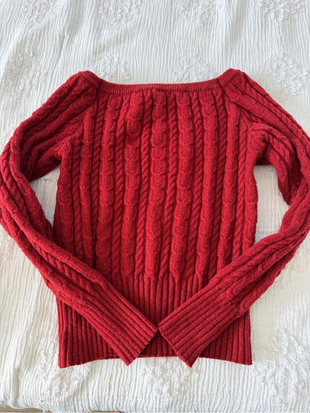 SHEIN Red Cable Knit Off-Shoulder Sweater
